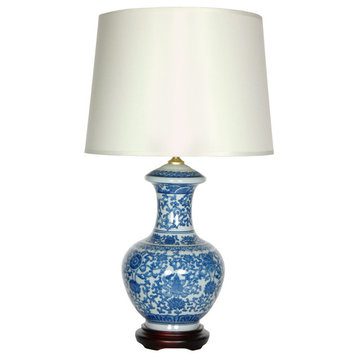 24.5" Blue and White Porcelain Round Vase Lamp