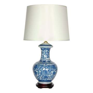 24.5" Blue and White Porcelain Round Vase Lamp