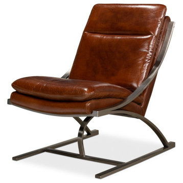 Mc Queen Slipper Chair Brown Leather Mid Century Modern