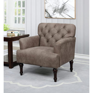Classic Accent Chair, Cushioned Faux Leather Seat and Button Tufted Back, Brown