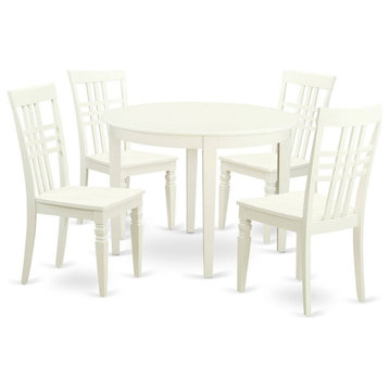 Contemporary Dining Set, Round Table & 4 Chairs With Lattice Backrest, White