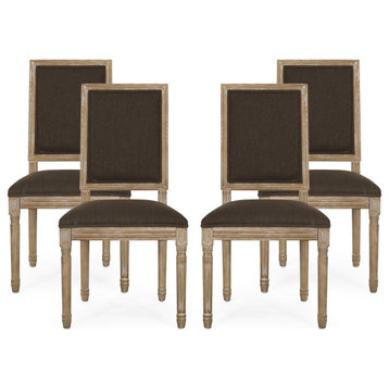 Amy French Country Wood Upholstered Dining Chair (Set of 4), Brown/Natural