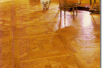Large light wood floor hallway photo in Los Angeles