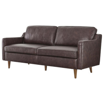 Sofa, Brown, Leather, Modern, Mid Century Living Hotel Lounge Cafe Lobby