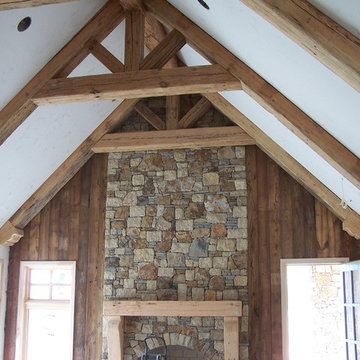 Vaulted ceiling with fireplace mantel