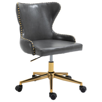 Hendrix Swivel and Adjustable Vegan Leather Office Chair, Gray, Rich Gold Base