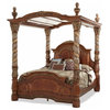 AICO Villa Valencia California King Bed With Canopy, Chestnut