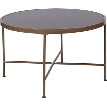 Flash Furniture Chelsea 30" Round Glass Top Coffee Table in Black and Matte Gold
