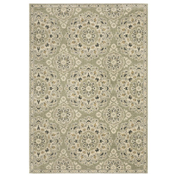 Fleming Floral Medallions Sage and Ivory Area Rug, 7'10"x10'10"