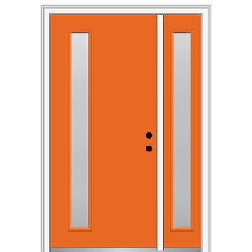 Frosted 1-Lite Fiberglass Smooth Door With Sidelite, 51"x81.75", LH In-Swing