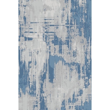 Abani Vista Modern Painted Canvas Area Rug, Blue and Gray Distressed, 5'3"x7'6"