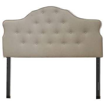 Transitional Queen Headboard, Arched Design With Button Tufting, Beige