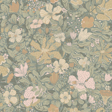 Midsommar Grey Floral Medley Wallpaper, Swatch