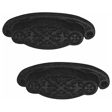 Cabinet or Drawer Bin Pull Black Iron Cup 3 3/4" x 1 3/8" H Pack of 2