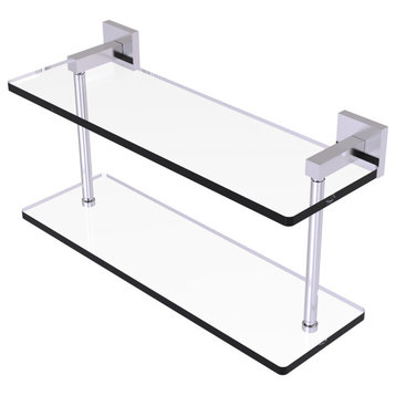 Montero 16" Two Tiered Glass Shelf, Satin Chrome