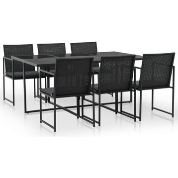 vidaXL Patio Dining Set 7 Piece Outdoor Table and Chairs Poly Rattan Black