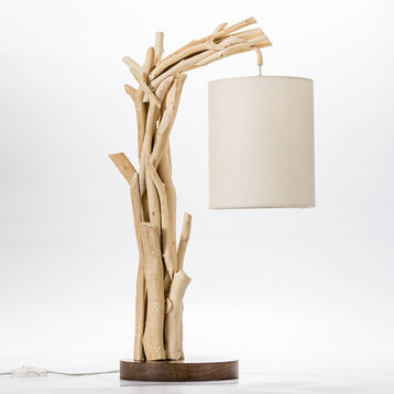 Modern Home Offset Driftwood Nautical Wooden Table Lamp - Natural Drift Wood Ha