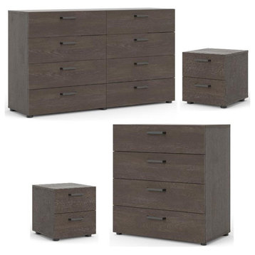 Home Square Engineered Wood 4pc Set of Dresser Chest & 2Nightstands in Chocolate