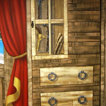 Pirate Ship Themed Murals done in a 360* around a Home Bar area.