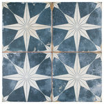 Merola Tile - Kings Star Sky Ceramic Floor and Wall Tile - Capturing the appearance of an encaustic look, our Kings Star Sky Ceramic Floor and Wall Tile features a slightly textured, matte finish, providing decorative appeal that adapts to a variety of stylistic contexts. Containing 7 different print variations that are randomly distributed throughout each case, this blue square tile offers a one-of-a-kind look. With its semi-vitreous features, this tile is an ideal selection for indoor residential installations, including kitchens, bathrooms, backsplashes, showers, hallways and fireplace facades. This tile is a perfect choice on its own or paired with other products in the Kings Collection. Tile is the better choice for your space!