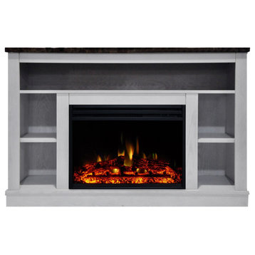 Seville Electric Fireplace Heater With 47" White TV Stand, Multicolor Flames