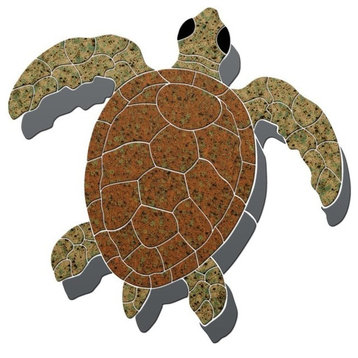 Sea Turtle 1 Ceramic Swimming Pool Mosaic 25"x23" with shadow, Brown