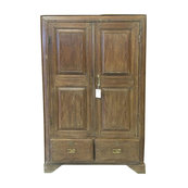 Mogul Interior - Consigned British Colonial Teak Almirah Rustic Old Wood Armoire Cabinet - Armoires And Wardrobes