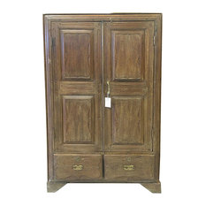 Consigned British Colonial Teak Almirah Rustic Old Wood Armoire Cabinet