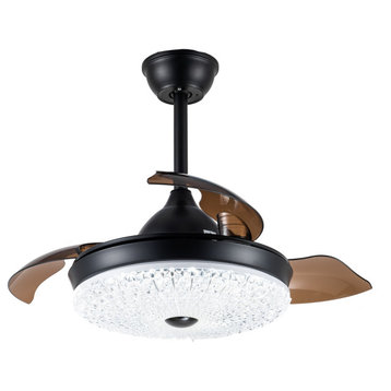 Crystal Shade Pendant Ceiling Fan with Concealable Fan Blades, Black
