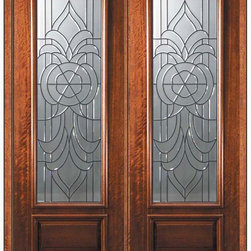 Prehung Double Door 96 Wood Mahogany Hillsborough 3/4 Lite Glass - Front Doors