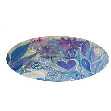 Floral accent decorative area rugs 60 inches round form my art., Purple Blue Flo