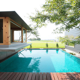 東京都下の長方形和風のおしゃれな中庭プールの写真