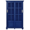 Elegant Bookcase, 2 Sliding Glass Doors With Adjustable and Fixed Shelves, Blue
