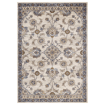 10' Gray and Ivory Floral Power Loom Runner Rug
