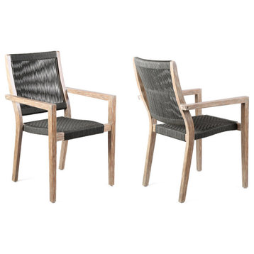 Madsen Outdoor Patio Charcoal Rope Arm Chair, Set of 2, Natural