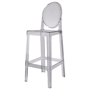 Designer Ghost Style Molded Plastic Bar Height Kitchen Stools For Dining, Smoke, Single Chair