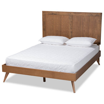 Clair Mid-Century Modern Transitional Ash Walnut Finish Wood Full Platform Bed