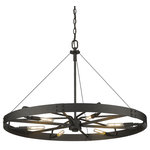 Golden Lighting - Vaughn Large Pendant With Natural Black Accents Shade - Industrial by nature, Vaughn fits well in contemporary homes. Inspired by the spokes of a vintage wagon wheel, this collection brings antiquity to the modern age. The Natural Black finish is slightly textured and adds drama to this focal series. Select a monochromatic version or elevate the look by selecting a fixture with contrasting aged brass accents. Pivoting sockets and steel cables act as additional features to the bold design.