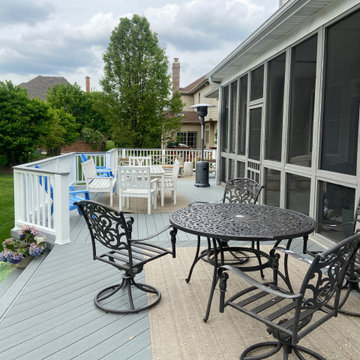 Stone Ash TimberTech deck with Drink Rail & Aluminum Spindles in Westmont, IL