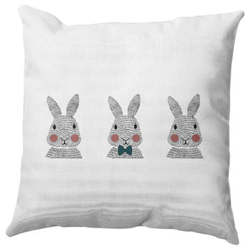 Bunny Triplets Easter Decorative Throw Pillow, Ocean Abyss Green, 16x16"