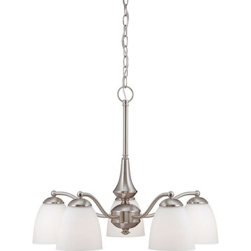 Patton 5 Light LED Brushed Nickel And Frosted Glass Chandelier
