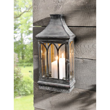 Wall Mount Mirror Candle Lantern, Clear Glass