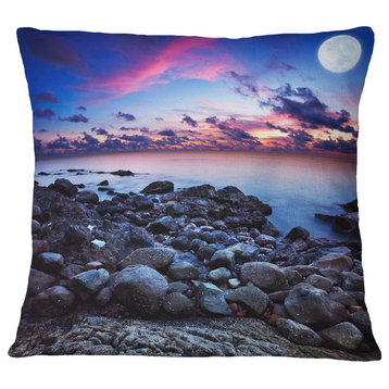 Full Moon Fantasy Seascape Landscape Printed Throw Pillow, 18"x18"