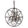 Dover 4-Light Antique Bronze Vintage Globe Cage Chandelier With Crystals, 16"