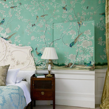 Handprinted Chinoiserie wallpaper in interior design