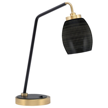 1-Light Desk Lamp, Matte Black/New Age Brass Finish, 5" Black Matrix Glass
