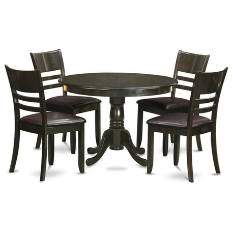 5 Pieces Dining Set, Round Pedestal Table & 4 Faux Leather Chairs, Cappuccino