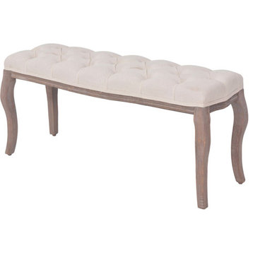 vidaXL Bench Dining Bench for Bedroom Living Room Linen Solid Wood Cream White