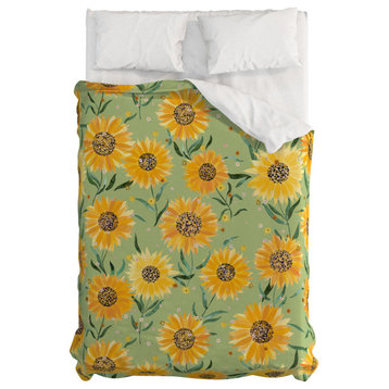 Deny Designs Ninola Design Countryside Sunflowers Summer Green Bed in a Bag, Ful