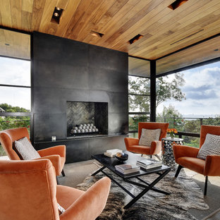 75 Beautiful Contemporary Sunroom With A Metal Fireplace